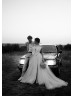 Strapless Ivory Satin Tulle Slit Wedding Dress With Big Bow
